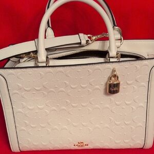 Coach White Embossed Leather Satchel